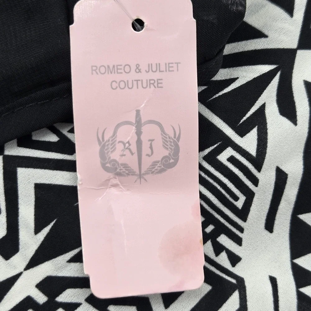 NEW Romeo & Juliet Couture Hi-Lo Dress Medium Sleeveless Geometric Black White